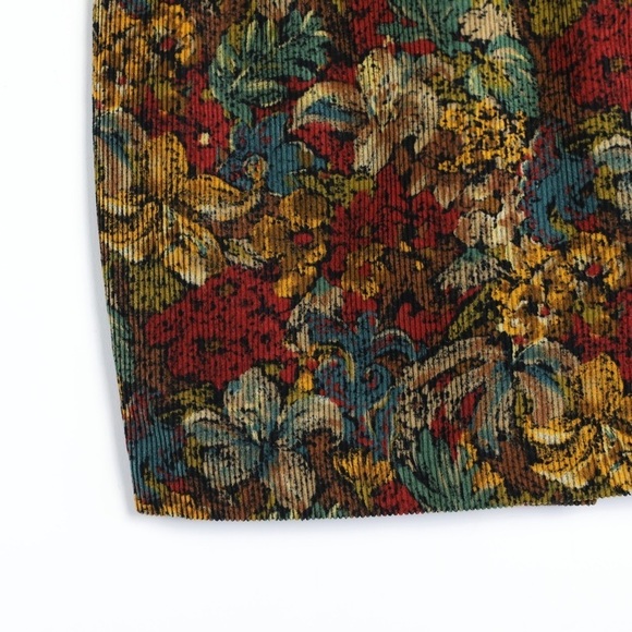 Vintage 70s corduroy floral mini skirt autumn fall high waist XS S 2 4 rug like - Picture 7 of 8